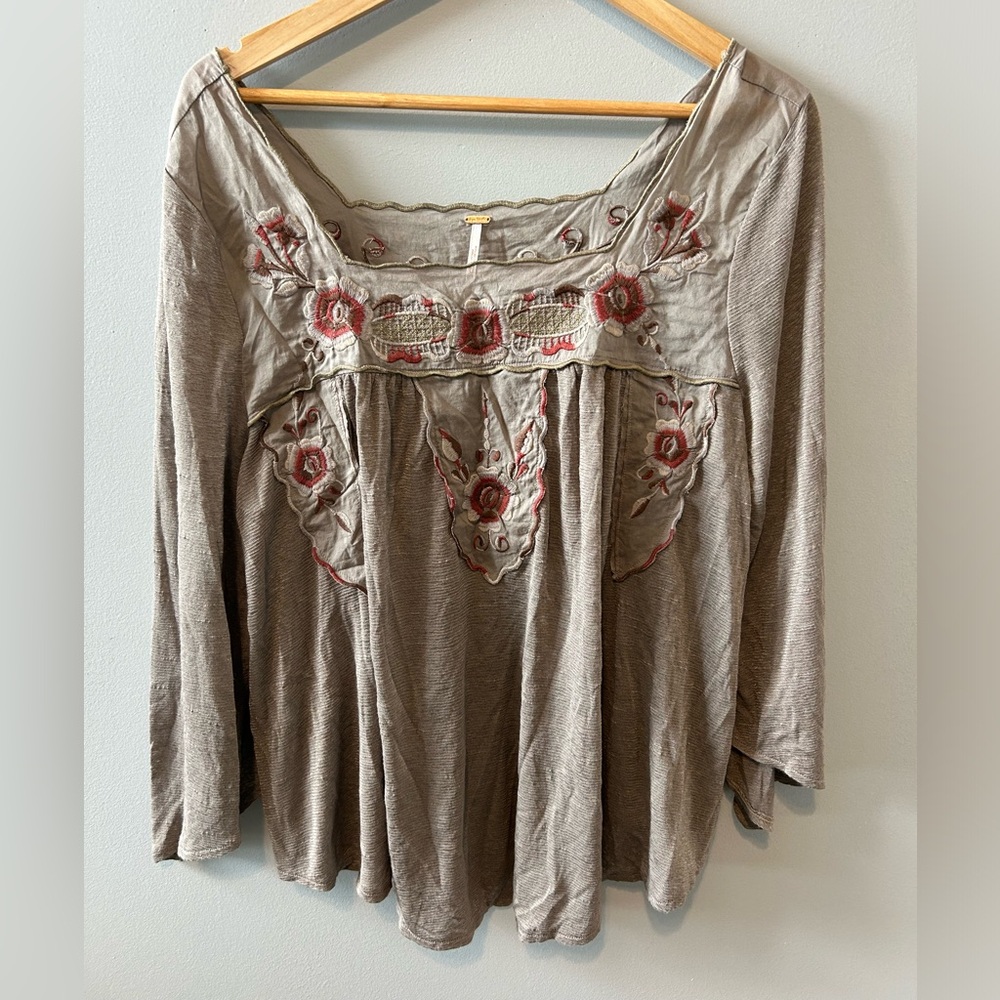 Free People Tan Relaxed Embellished Tunic